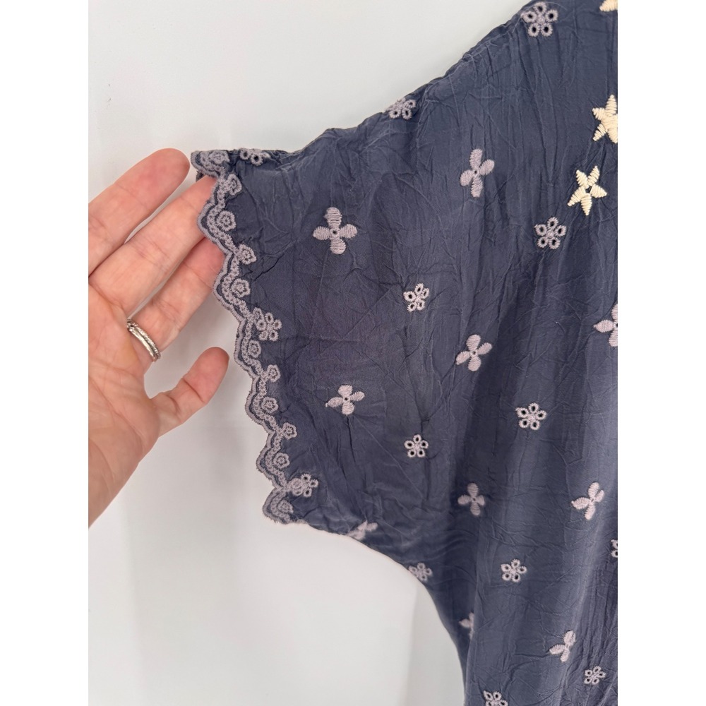Johnny Was Dress Women S Grey Embroidered Lace Trim Boho Midi Oversized - Picture 11 of 15